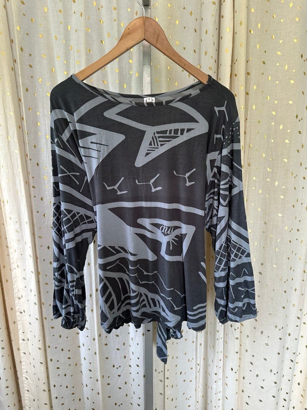 Missing Polynesia Island Resort Wear Back Sash Tie Belt Tribal Blouse M/L 2